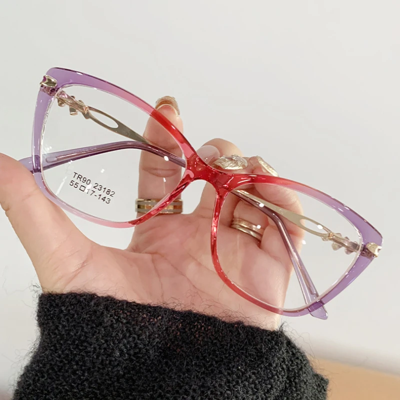 Printing series TR90 eyeglasses gradient color anti blue light glasses for women fashion cat eye glasses no degree