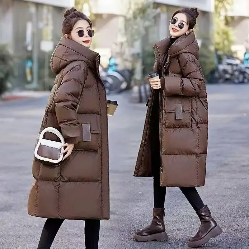 Over-the-knee Puffer Jacket Winter Clothes Women Coats Warm Parka Hooded Long Cotton Padded Jacket Cold Coat Snow Suit Windproof