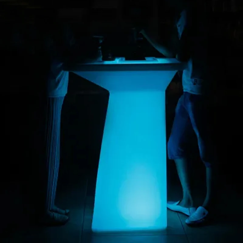 PE Plastic LED Cocktail Table With Bucket 75x60x100cm For Party And Events Color Changing High Bar Table With Storage Riq-T100