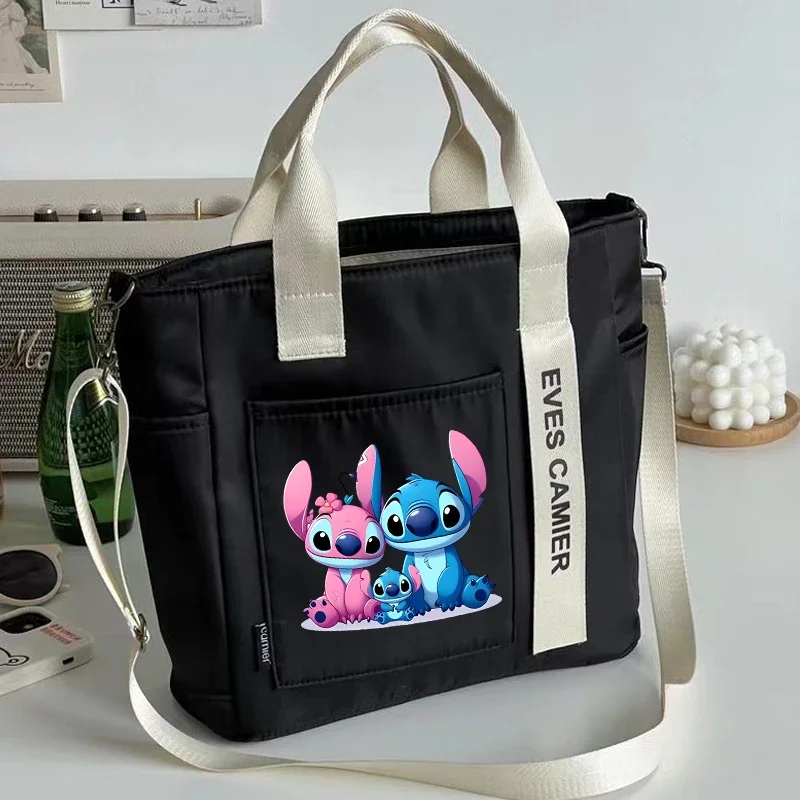 Stitch Disney tas bahu kapasitas besar, tas tangan kanvas tahan air nilon Fashion sederhana tas Messenger untuk sekolah perempuan