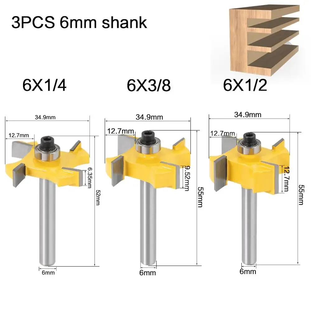 1PC 1/4" 6MM 6.35MM Shank Milling Cutter Wood Carving T Type Bearings Wood Milling Cutter Rabbeting Bit Woodworking Router Bits
