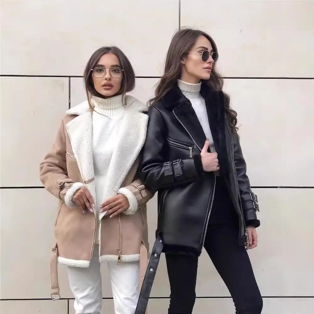 

2023 Women's Faion Suede Zipper Long Sve Collar Open Cardigan Pure Color Thiened Cotton Outerwear Commute Sle