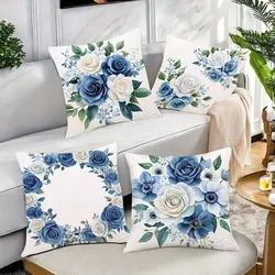 Assorted Blue Flowers Print Home Decor Pillowcases Bedroom Living Room Sofa Decoration Polyester Cushion Covers with Zipper