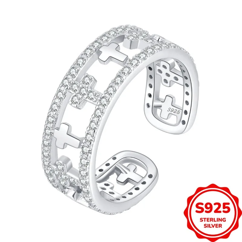 

Exquisite and Elegant Authentic S925 Silver Hollow Cross Women's Engagement Proposal Ring