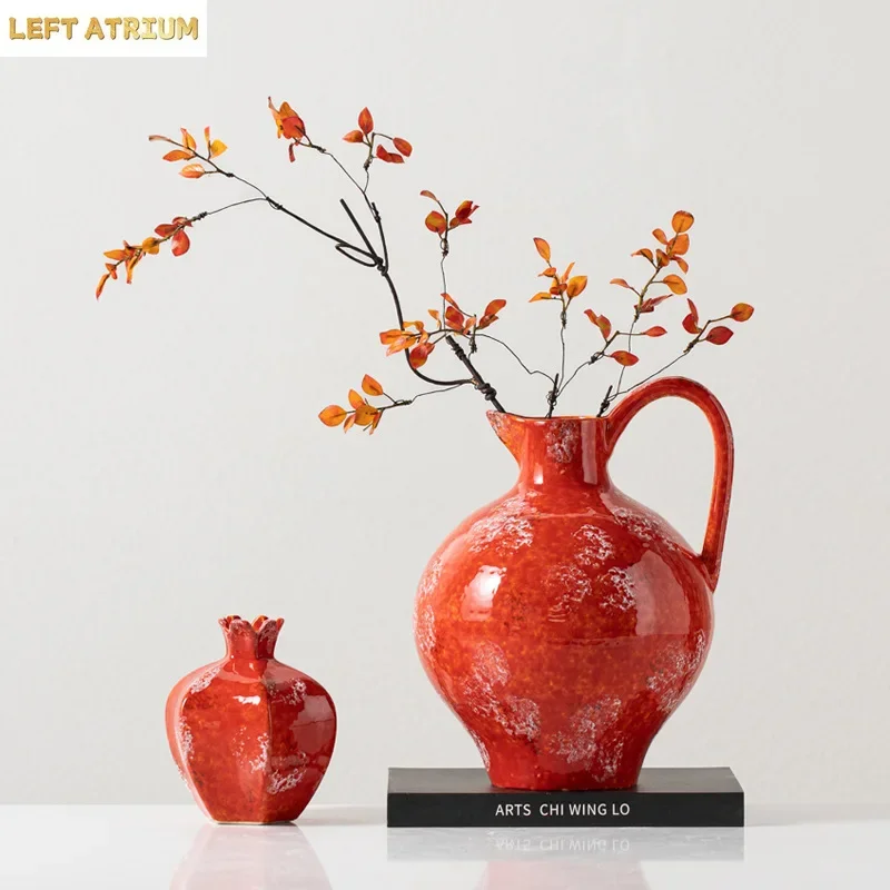 New Chinese Style High-end Kiln-changed Snow Red Ceramic Vase Flower Arrangement Living Room Model Room Club Decoration
