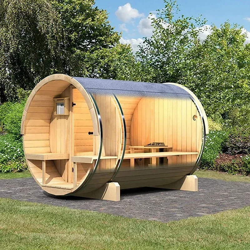 Smartmak Outdoor 2 Person Steam Sauna Round Wooden Barrel Sauna