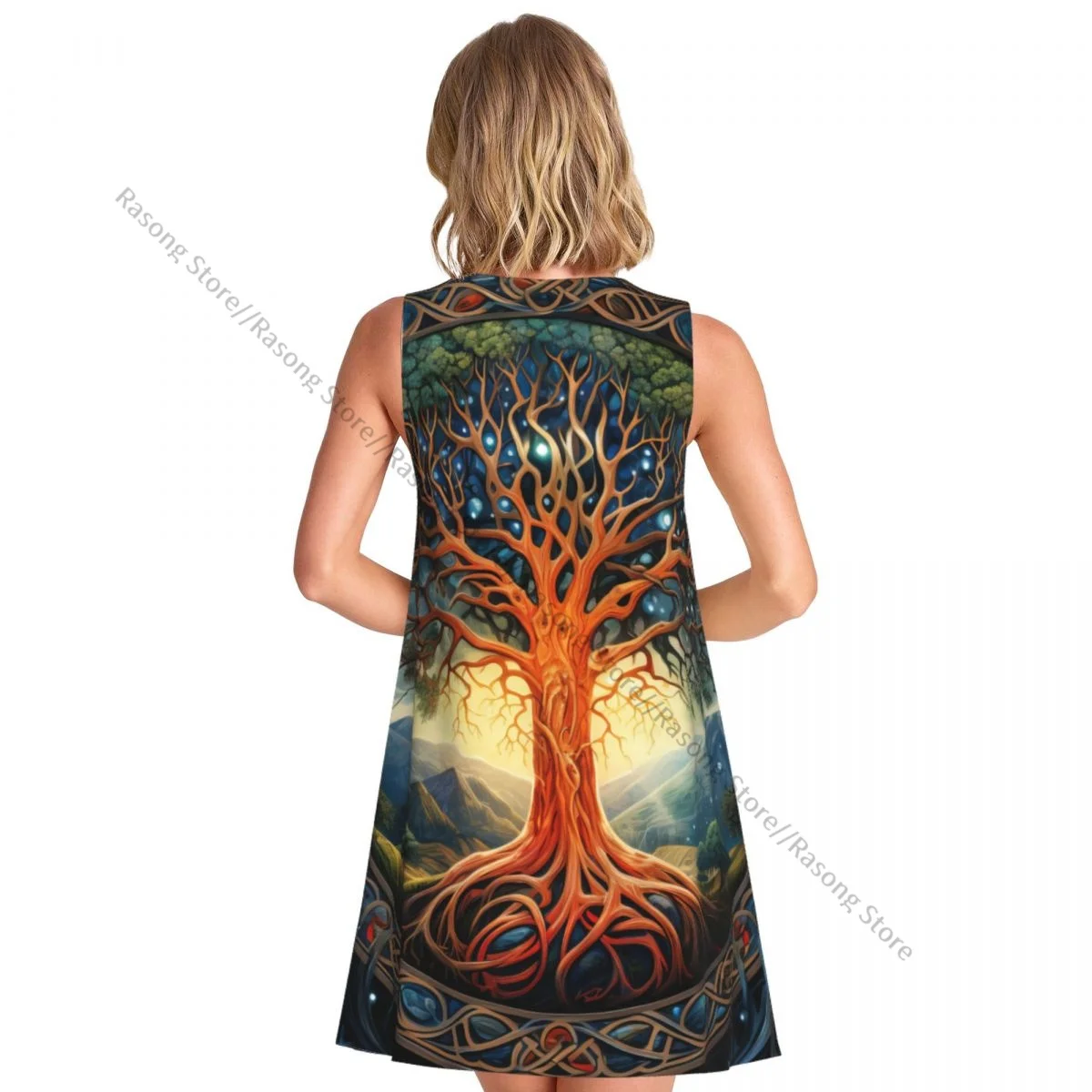 فستان نسائي شجرة الحياة القديمة نورس الصيف عادية تي شيرت الشاطئ التستر فستان تانك