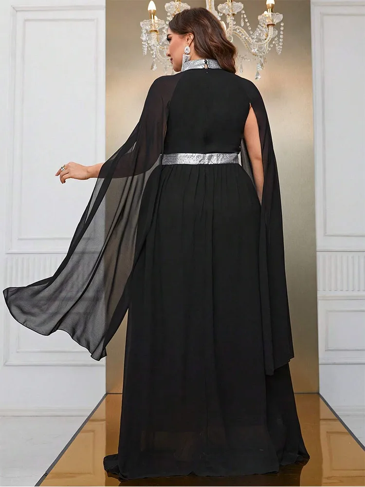 S-7xl Round Neck Sleeveless Shawl Dark Green Chiffon Floor Banquet Plus Size Chiffon Luxury Prom Evening Party For Women