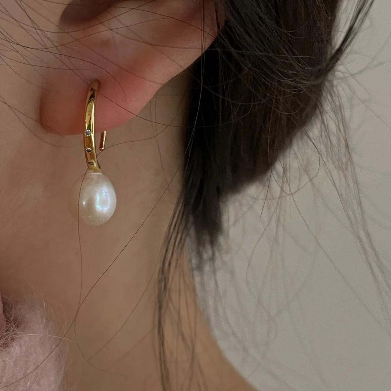 Brass WIth 18K Gold Zirconia Natural Pearl Earrings Women Jewelry Punk Party T Show Gown Runway Korean Japan INS