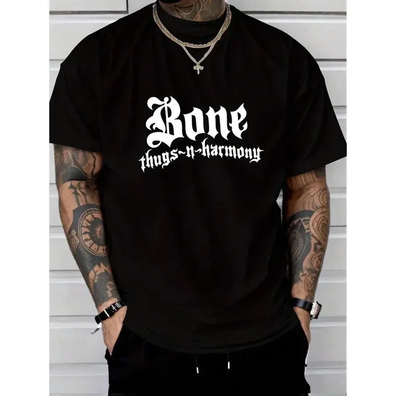 Men's Classic Comfy Cotton Black Round Neck Short-Sleeve Graphic T-Shirt - Ivan Cornejo Design, Bone Thugs-N-Harmony Print, Breathable, True Size, Hip-Hop Streetwear, Machine Washable, Ideal Father Summer Gift