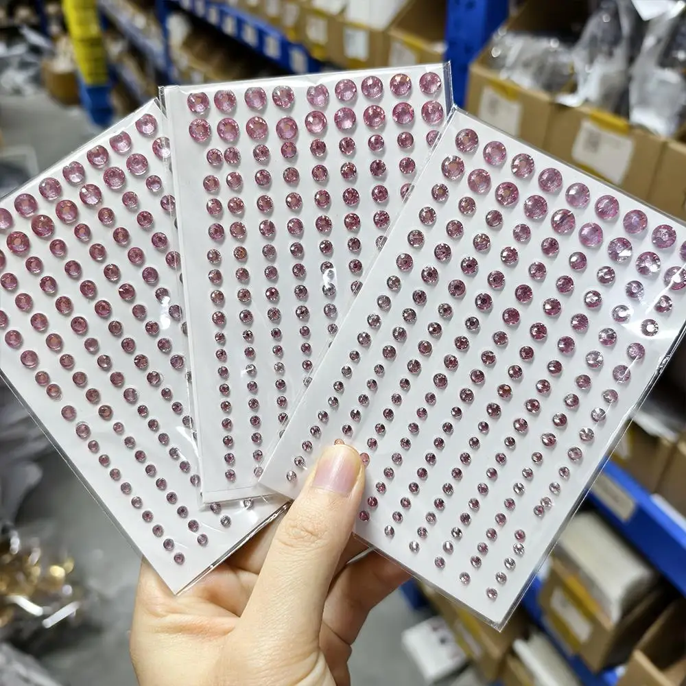 

162Pcs/Sheet 3D Pink Gems Face Tattoo Stickers Mixed 3/4/5/6mm Round Crystal Diamond Temporary Tatoos DIY Body Makeup Jewels Dec