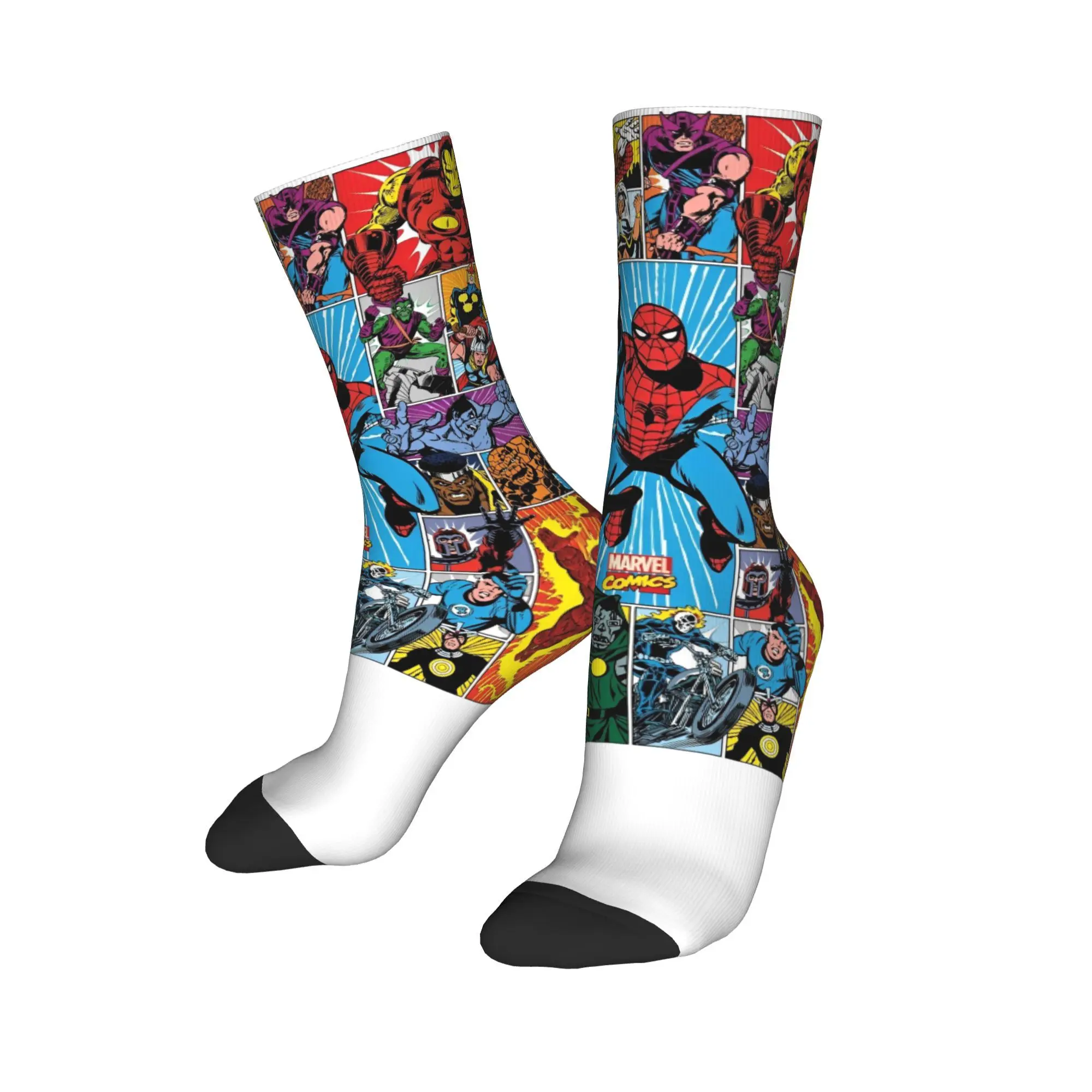 Casual The Avengers Superhero Sports Socks Cartoon Spider-Man Iron Man Polyester Long Socks for Women Men Breathable