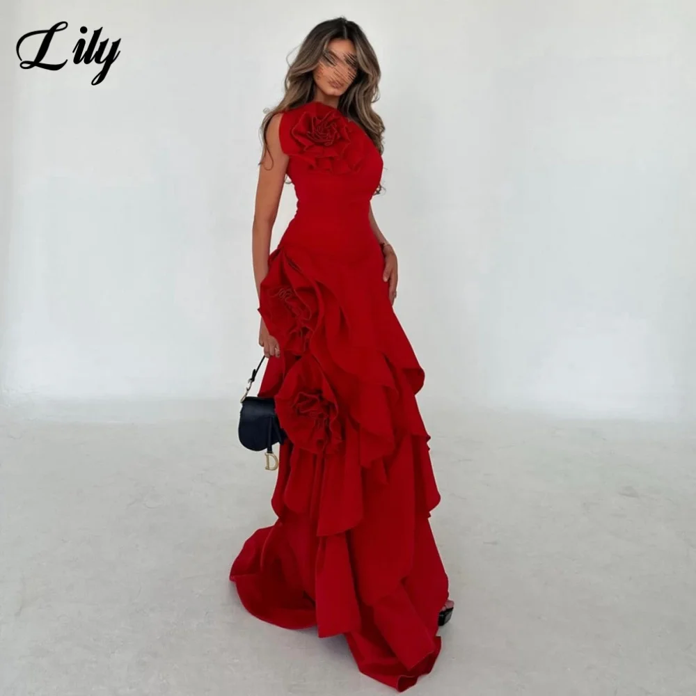 

Гламурное красное атласное вечернее платье Lily на одно плечо без рукавов с 3D розой, украшенное платьем русалки по индивидуальному заказу