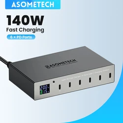 LED 디스플레이가 있는 멀티 USB-C 고속 충전 스테이션, PD 고속 충전기, 아이폰 14, 13 프로 맥스, 삼성, 샤오미 아이패드용, 140W, 6 포트, 30W  usb 멀티 충전기  pd충전기 충전기 c타입 고속충전기 휴대폰충전기 애플워치 충전기 충전기 한국형 아이폰 충전기