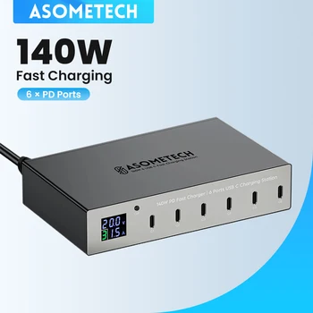 LED 디스플레이가 있는 멀티 USB-C 고속 충전 스테이션, PD 고속 충전기, 아이폰 14, 13 프로 맥스, 삼성, 샤오미 아이패드용, 140W, 6 포트, 30W  usb 멀티 충전기  pd충전기 충전기 c타입 고속충전기 휴대폰충전기 애플워치 충전기 충전기 한국형 아이폰 충전기