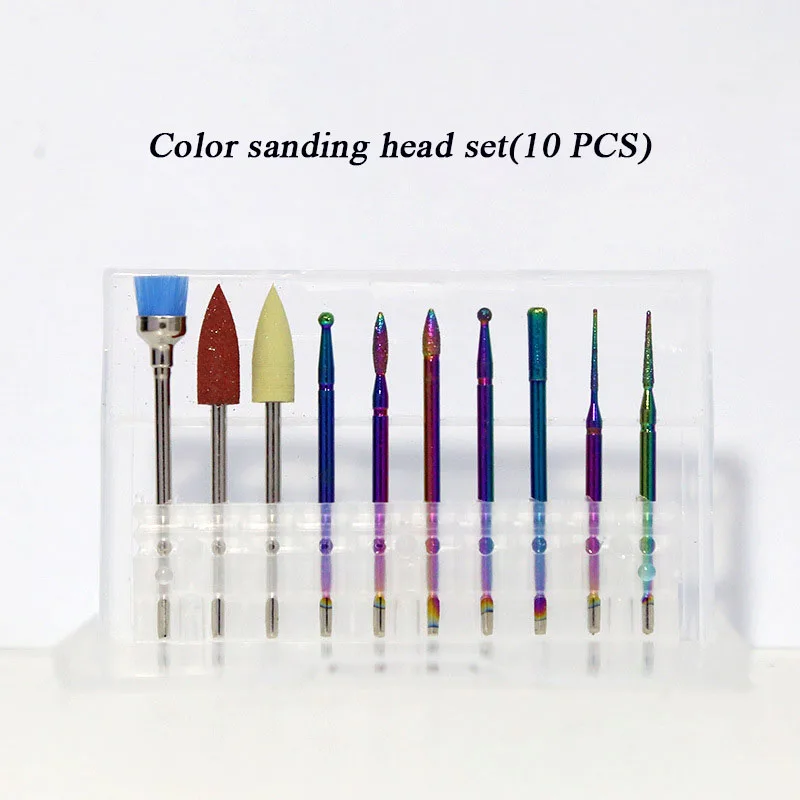 Tungstênio Esculpido Prego Conjunto Cabeça Polonês, Galvanoplastia Manicure, Esfoliante e Removendo Unhas, 10pcs por conjunto