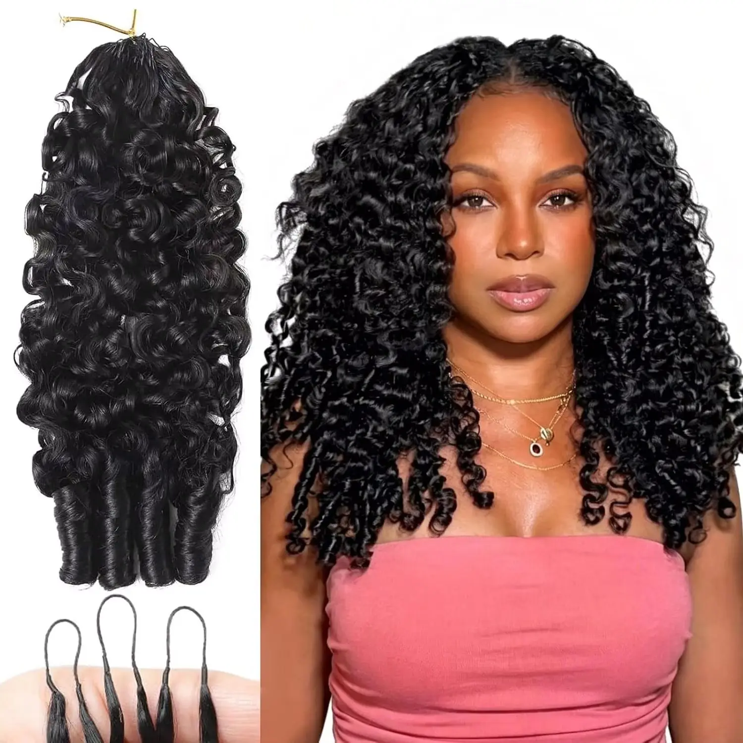 Burmese Curly Crochet 100% Human Hair Extensions Pre-Looped Feather Crochet Braids Miracle Knots Invisible Feather-Line Spiral Curly Human Hair for Braiding