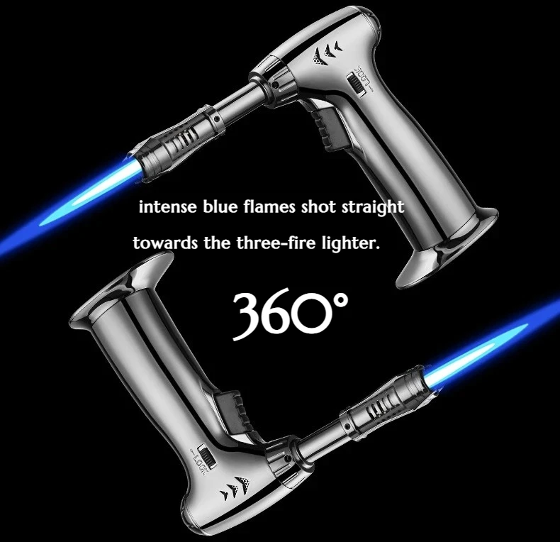 NEW Intense Blue Flames Shoot Straight Towards The Three-fire Spray Gun Windproof Outdoor BBQ Cigar Accessories