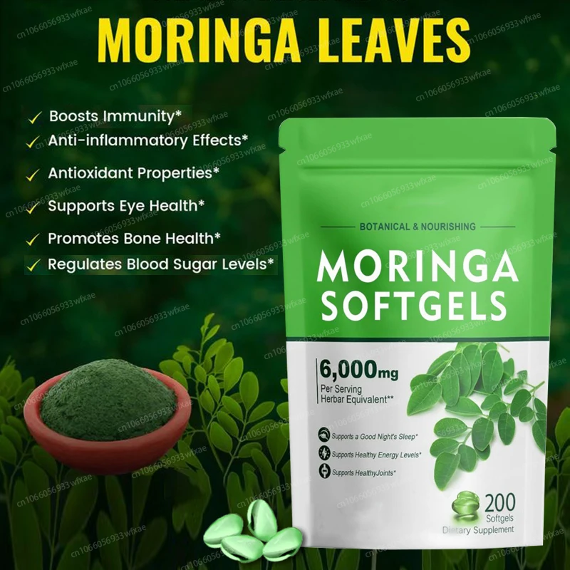 

Moringa Softgels Supplements Boosts Metabolism Supports Repair of Damaged Cells for Skin, Hair, Joint Health 200 Counts
