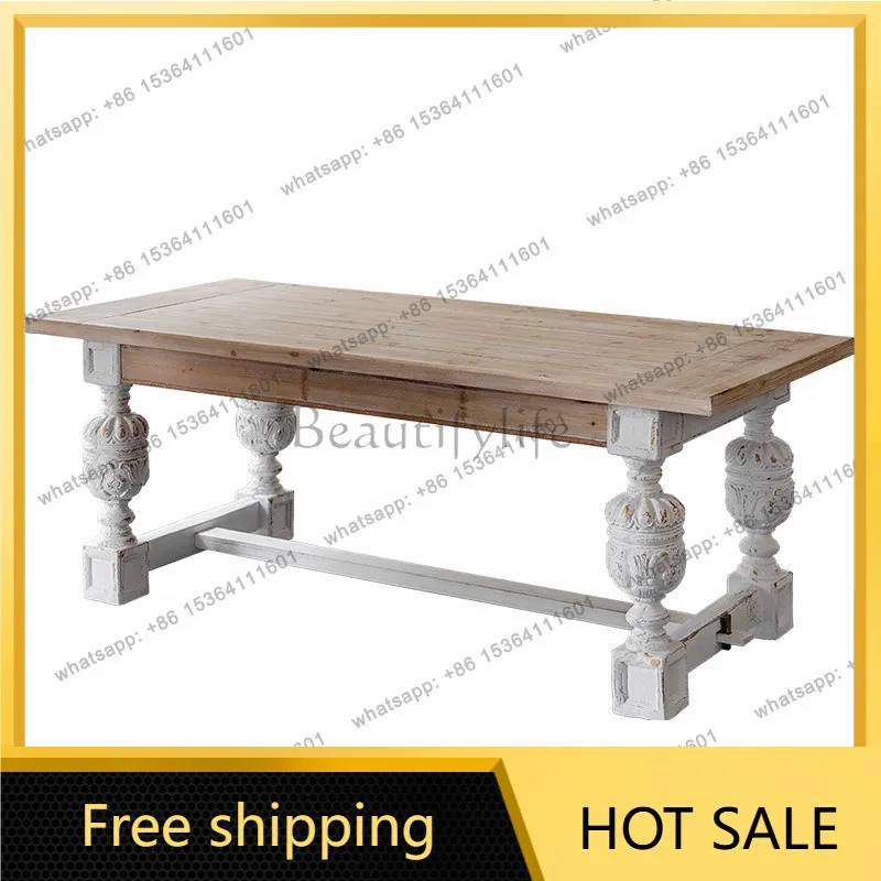 XX. French retro solid wood dining table small apartment rectangular table