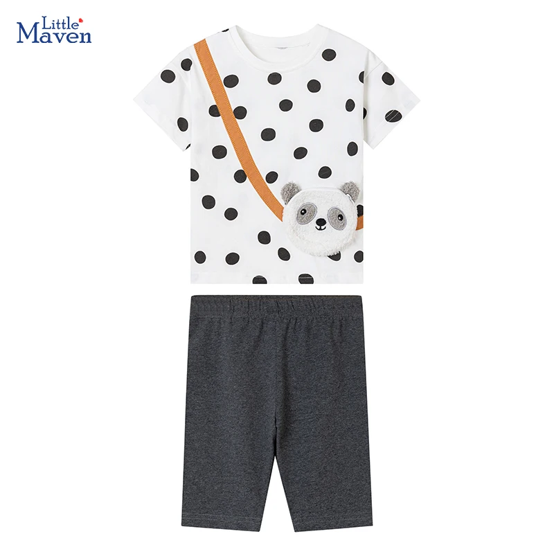 

Little maven 2025 Summer Baby Girls Children's Clothing Kids Clothes Tracksuit Cotton Sets Cartoon Panda T Shirts Tops+Pants