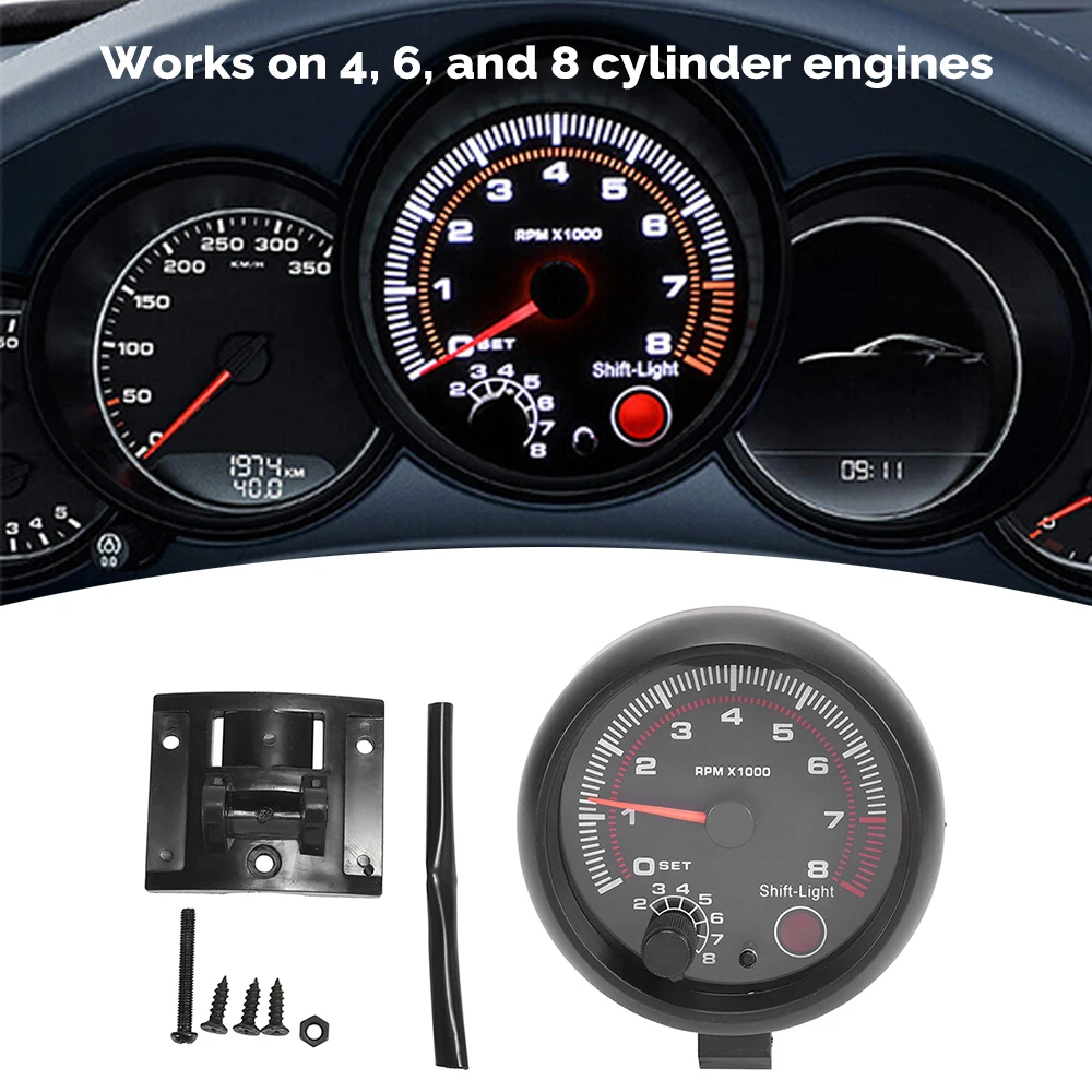 

3.75 ''Automobile Refitted Instrument Black White Light Tachometer 0-8000 Pointer Tachometer 92mm