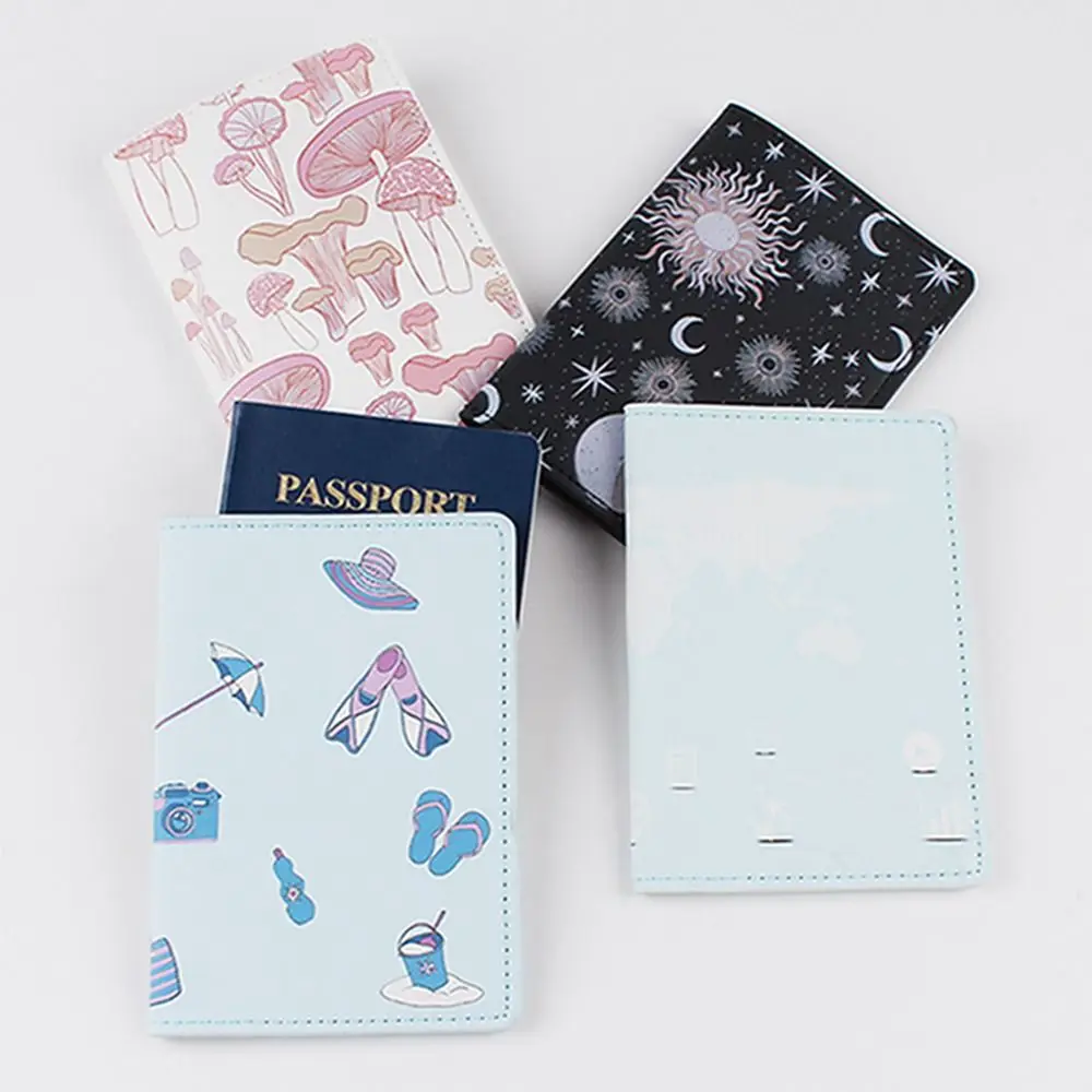 

Mushroom Print Leather Passport Holder Airplane Check-in Star Certificate Storage Bag Card Case Cute Pattern Passport Clip Men