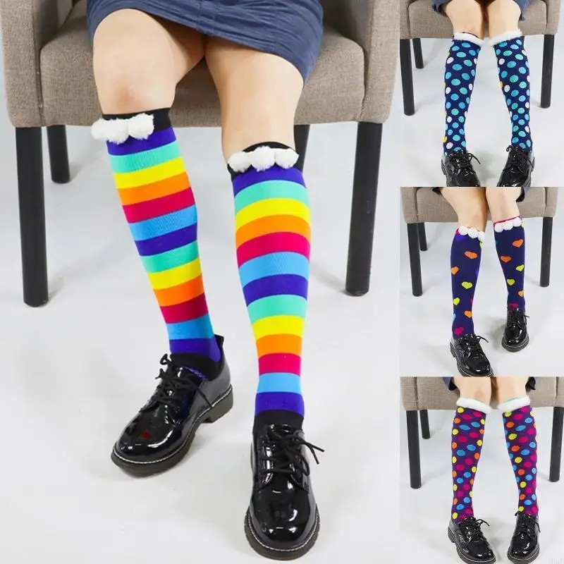 

195E женские весенние гольфы в стиле гот-панк в японском стиле Харадзюку Лолита с разноцветным сердечком в горошек и меховой из