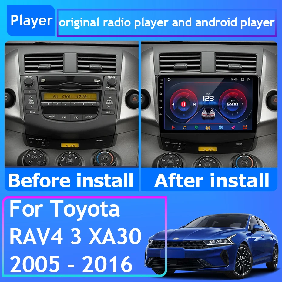 

Car Radio Android 13 Carplay For Toyota RAV4 3 XA30 2005 - 2016 GPS Navigation Android Auto Screen No 2din 5G WiFi DVD