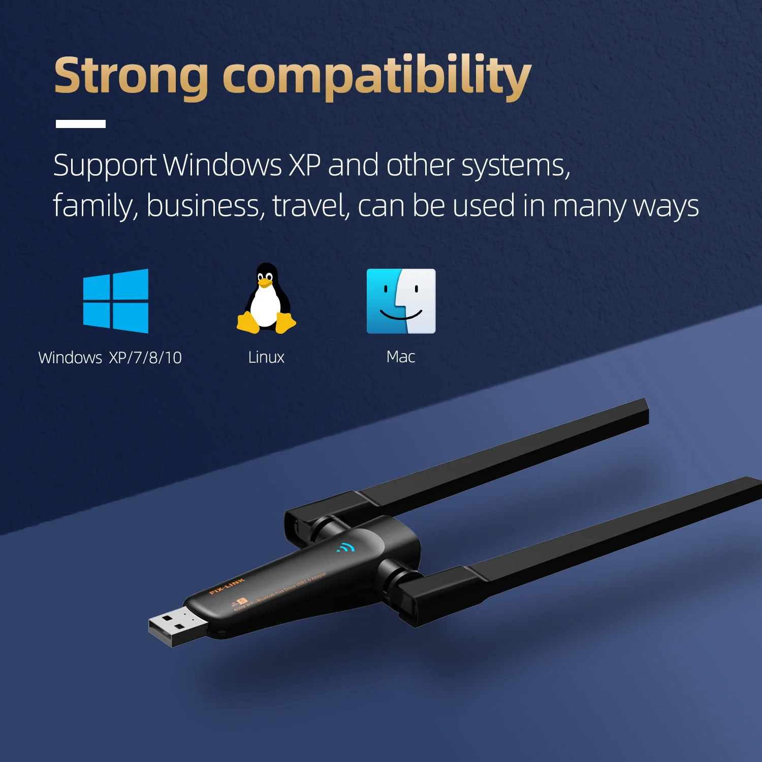 محول واي فاي USB ثنائي النطاق بسرعة 600 ميجابت في الثانية من PIX-LINK، جهاز استقبال شبكة لاسلكي 5G و2.4G مع وضع AP، سهل الإعداد UAC21D