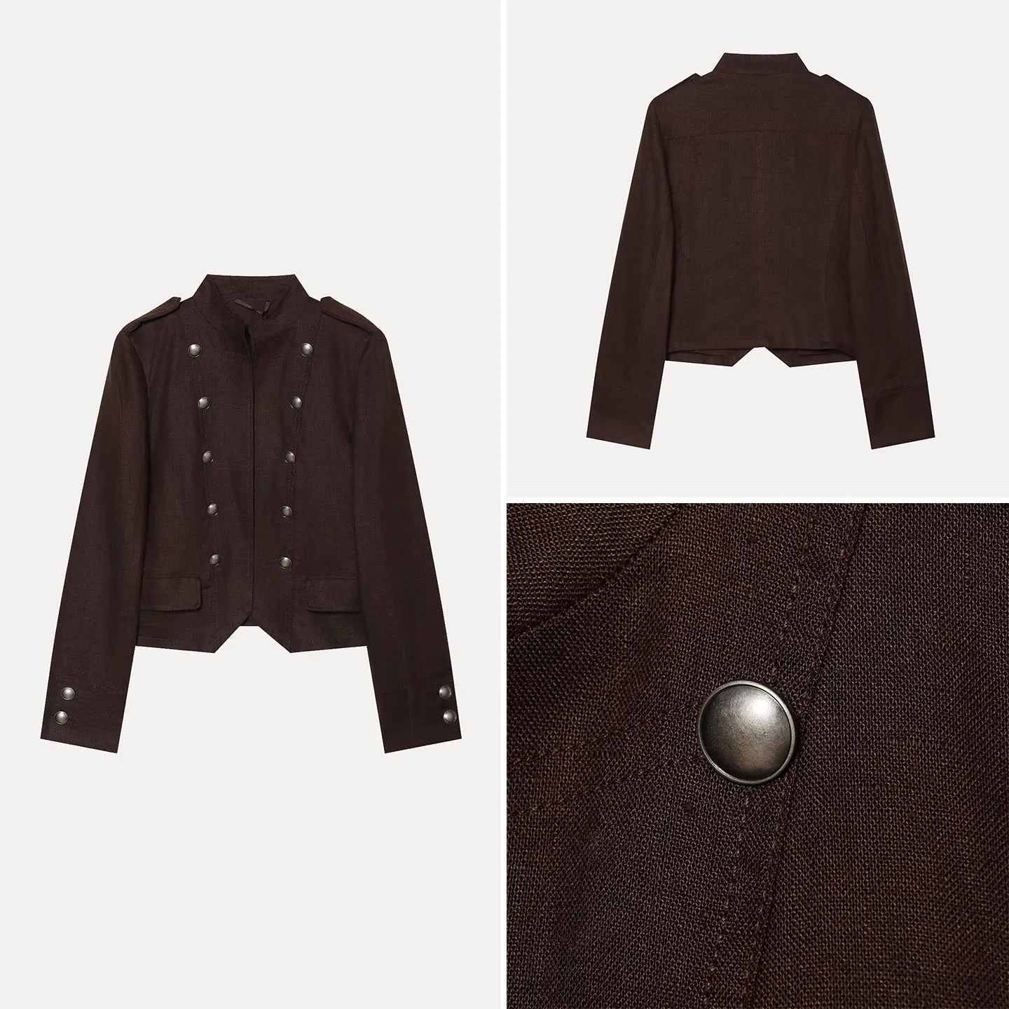 Napoleon Style Double Row Button Jacket Women's Casual Style Standard Version Long Sleeve Coat Regular Length Outerwear