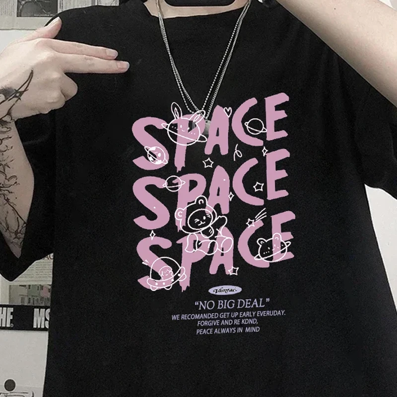 

Женская футболка с космическим принтом медведя, граффити, футболка большого размера с короткими рукавами, свободная одежда в стиле ретро, футболки в стиле Харадзюку, топы Y2K