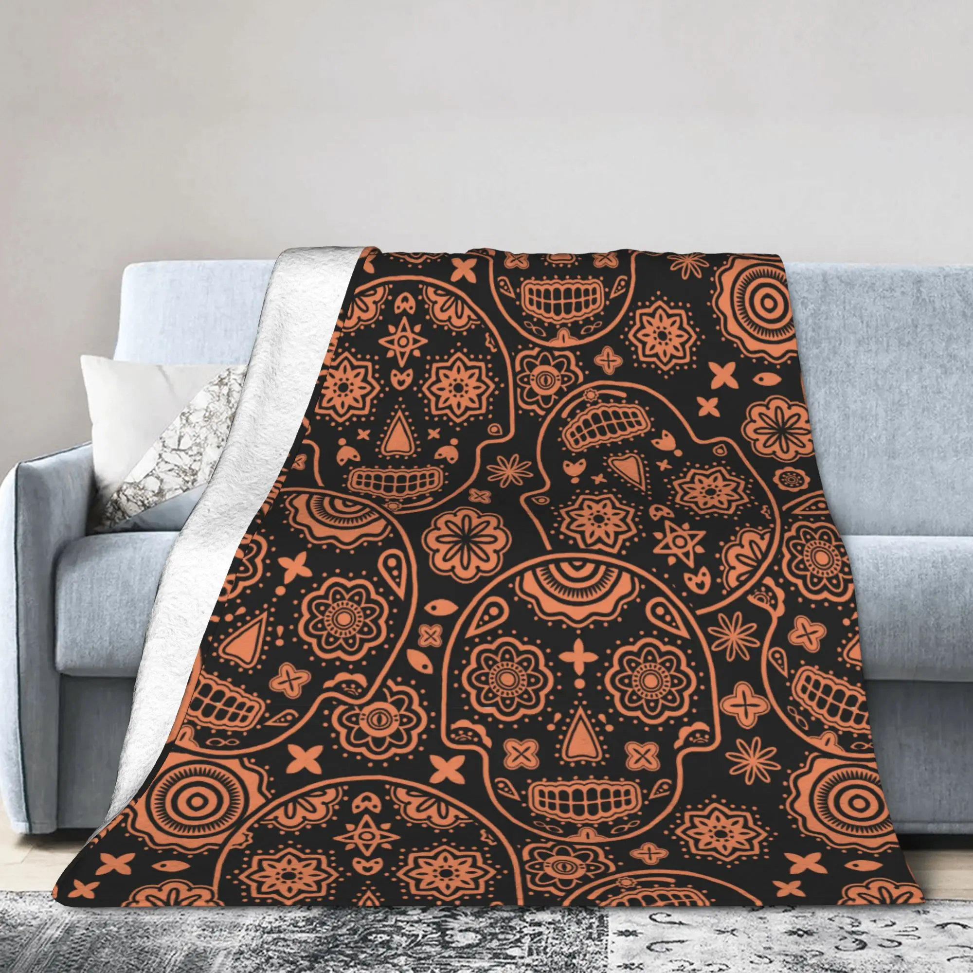 Sugar Skull Day of the Dead Halloween Blanket Cover Flannel Mexican Skeleton Thin Throw Blanket for Bedding Couch Bedroom Quilt