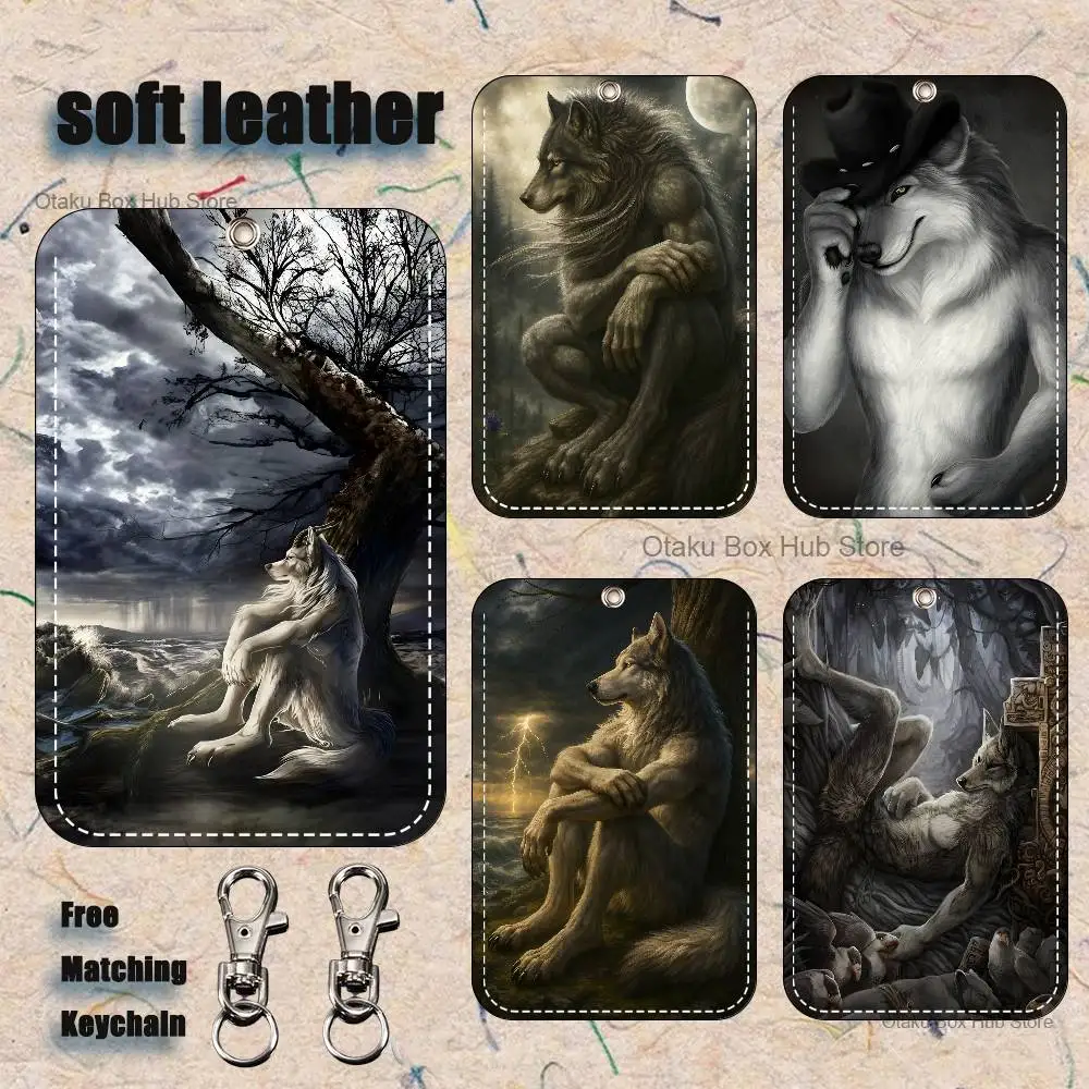 Alpha Sigma Wolf Cool Pattern 1Pc PU Leather Card Holder Keychain Key Ring Door Lock Access Tags ID Card Case Keychain Card