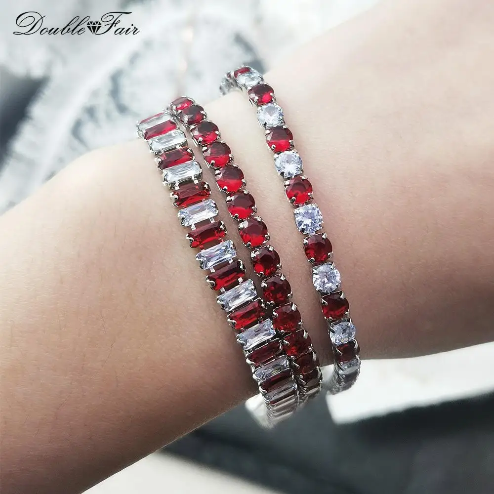 Designer Red Zirconia Short Tennis Bracelets for Women Men Dazzling Crystal Adjustable Chain on Hand Party Daily Gifts Jewelry