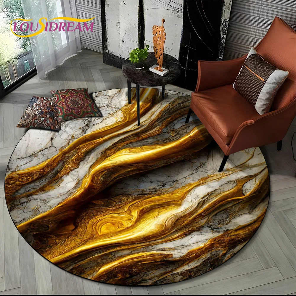 3D Colour Luxurious Marble Green Blue Gold Round Carpet Rug for Living Room Bedroom Child Chair Decor,Pet Area Rug Non-slip Mat