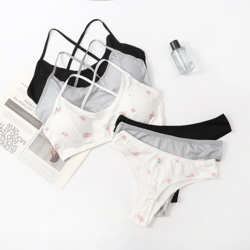 Student Underwear Set Bra Underpants Lightweight Breathable Girl's Developmental Bra Girl's Underwear Comfortable Cute Printed