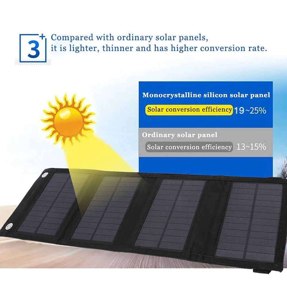 50W 5V Folding Monocrystalline Solar Panel Portable Power Supply for Outdoor Camping Climbing Mobile Phone Emergency Charging