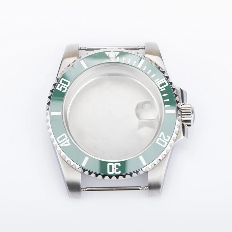 40mm Glass 316L Stainless Steel Brushed Finish Polished Green Submarine Bezel Insert Mod NH35 Dive Watch Case