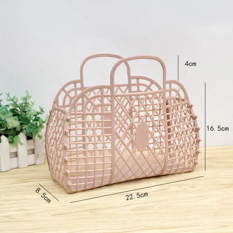 Plastic Portable Bath Basket Hollow Jelly Beach Holiday Portable Handbags Reusable And Easy To Clean Bath Basket Laundry Basket