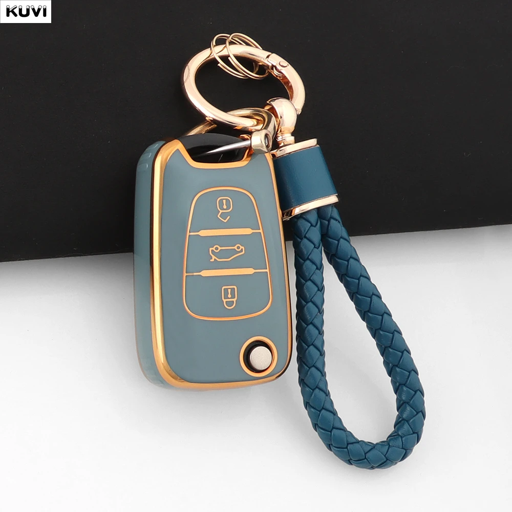 TPU Car Flip Key Case Cover Fob Keychain Auto For Hyundai I20 I30 Elantra Azera Veracruz Veloster Kia Rio K7 K5 Sportage Sorento