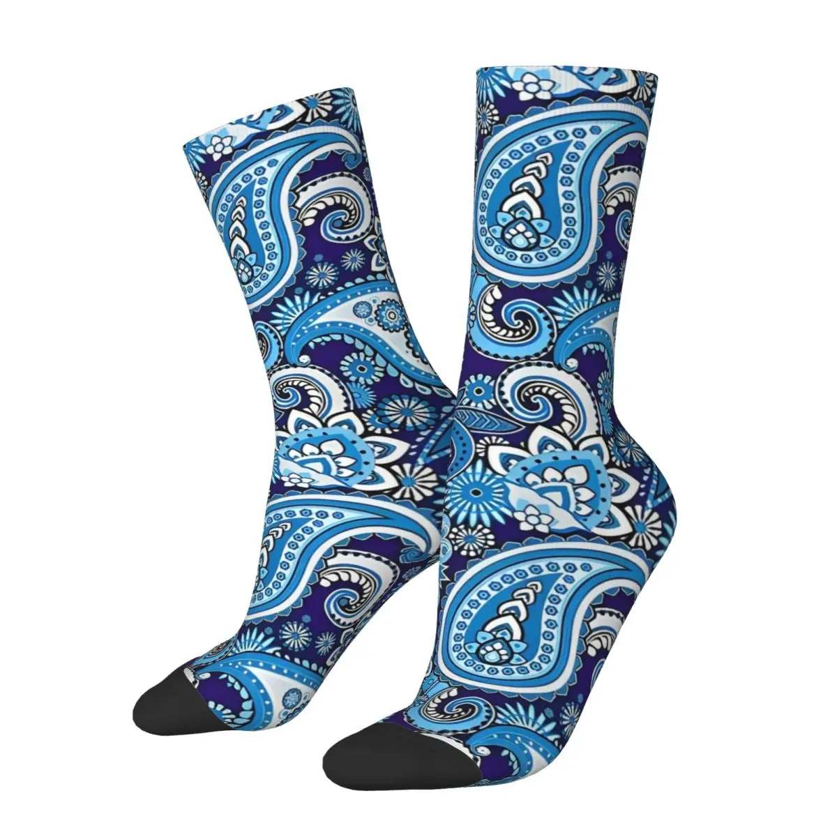 Blue Paisley Pattern Floral Socks Men's Women's Casual Bohemia Socks Spring Summer Autumn Winter Middle Tube Stockings Gift