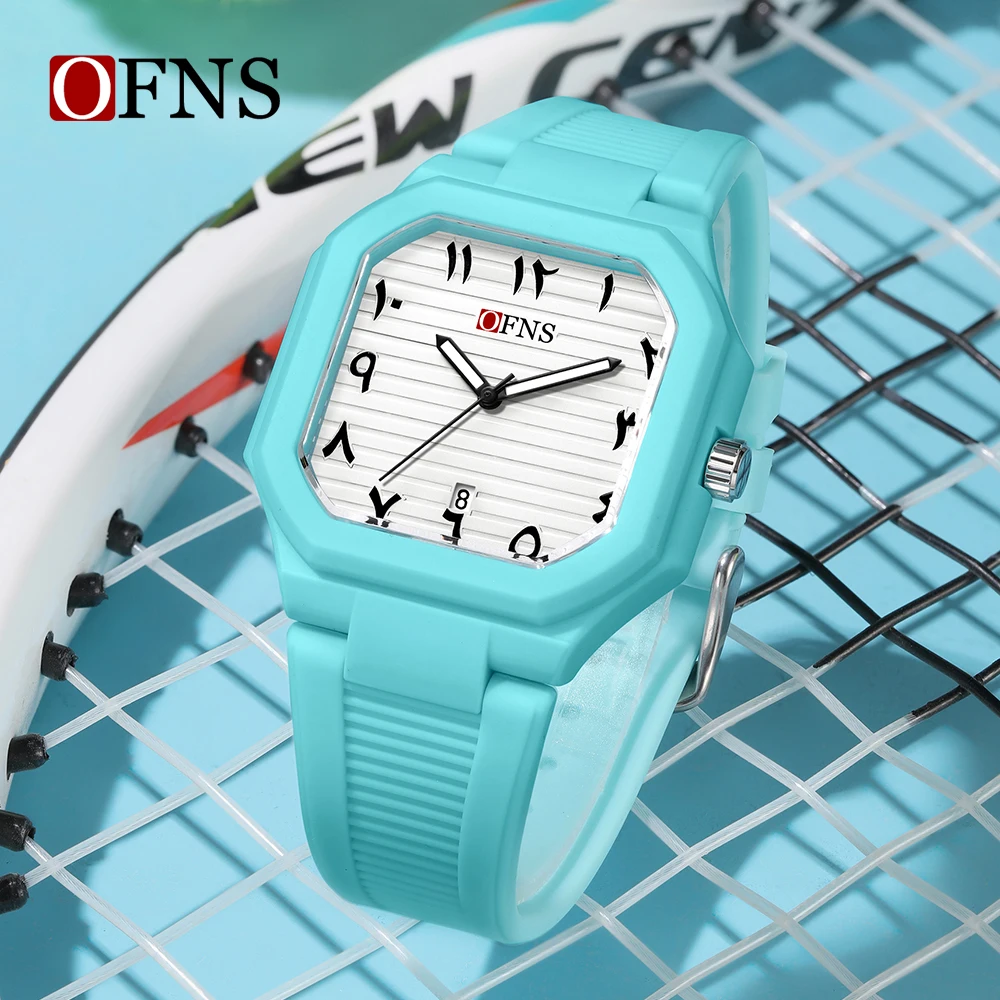 

OFNS повседневные студенческие кварцевые часы с арабскими цифрами, светящийся календарь, водостойкий силиконовый ремешок, мужские и женские модные часы 1587