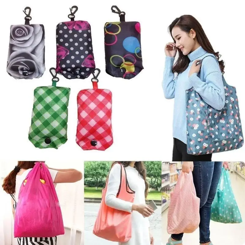 3 PCS Printed 190T Polyester Bag - Foldable Shopping Bag & Phone Storage Pouch Random Color