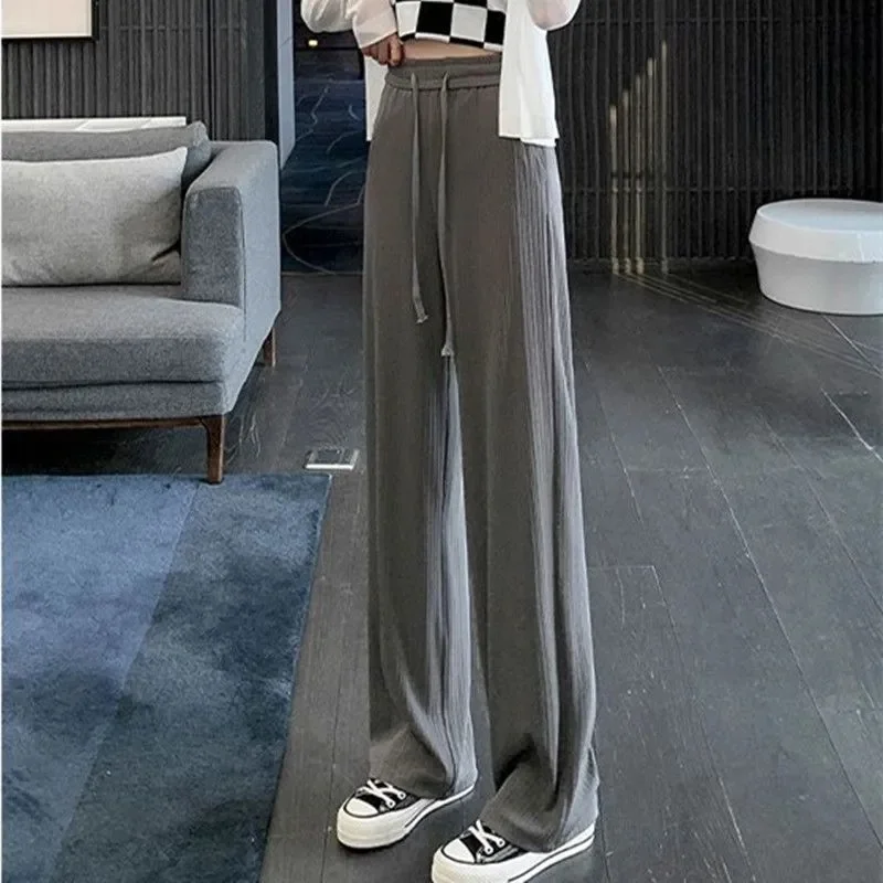 Temperamento Mop Pants New Ice Silk pantaloni a gamba larga di grandi dimensioni femminile Joker Slim Summer Sunscreen Drape Straight