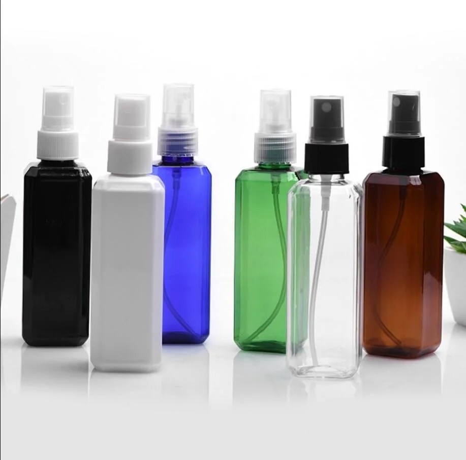 Bouteille carrée en plastique PET de 100ml, pulvérisateur de brouillard d'eau de toilette, sérum, toner essentiel, soins de la peau, emballage cosmétique