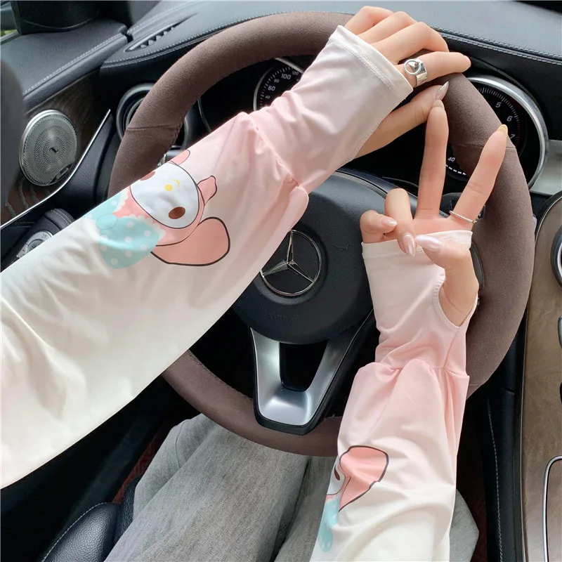 Sanrios Mymelody PompomPurin Cinnamoroll Cartoon Summer Ice Silk Sun-protective Sleeve kawaii Anime Gradient Loose Arm Glove