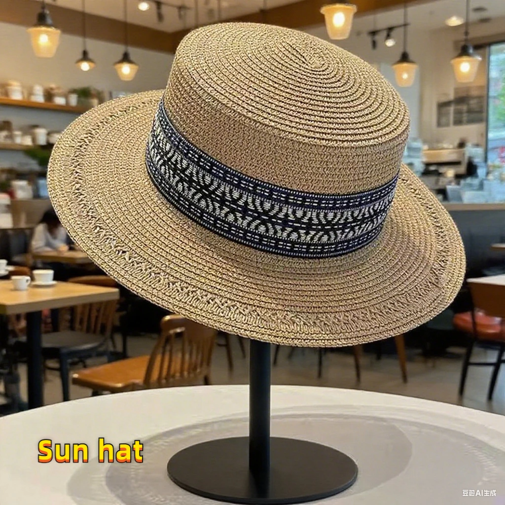 

Women's Packable Summer Sun Hat - Breathable Paper Straw Flat Top Hat (56-58cm) with Colorful Woven Pattern for Vacation