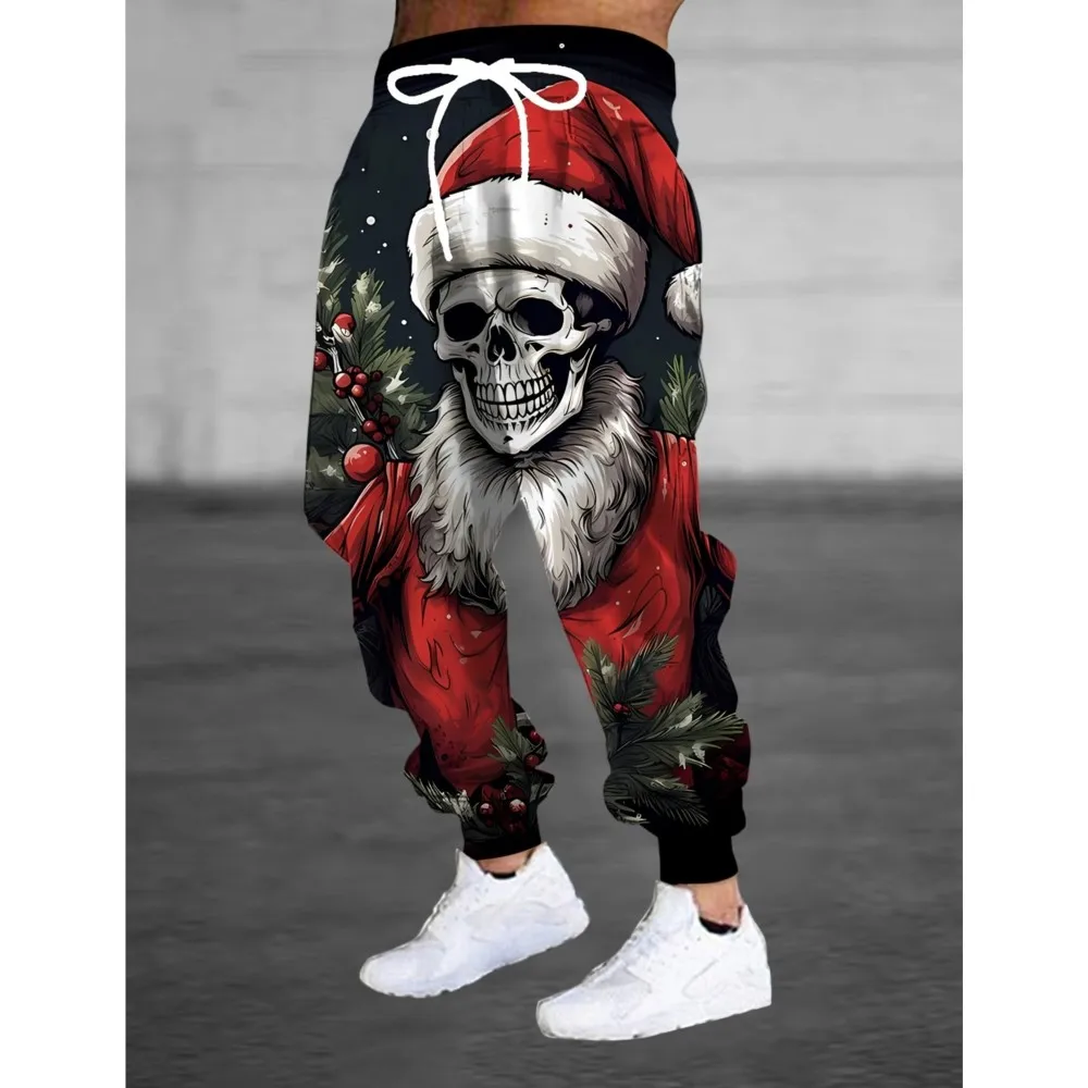 

Men's 2026 Sweatpants Christmas Skull Graphics Polyester Joggers, Slim Fit Casual Lounge Pants With Pockets, Autumn Streetwear