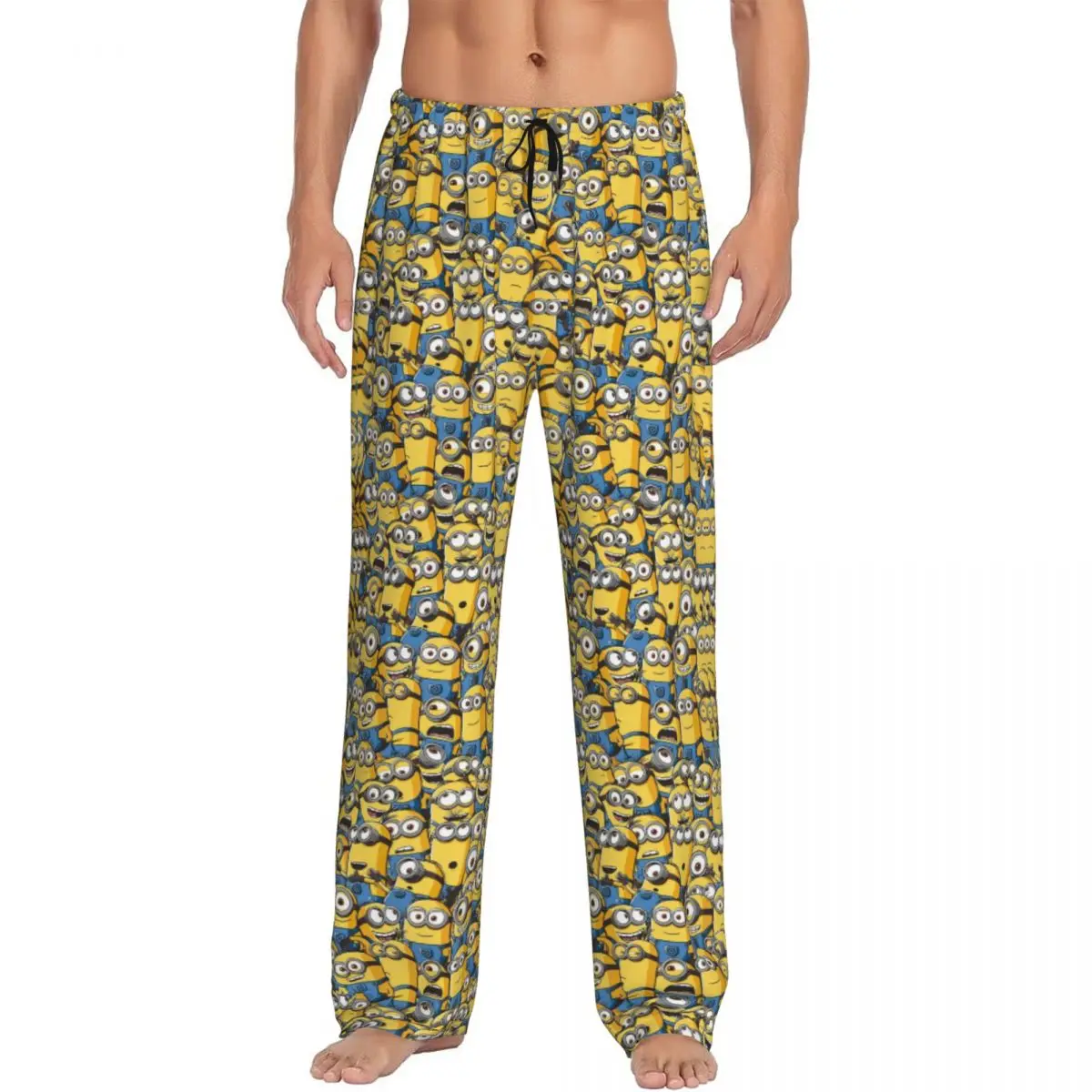 Custom M-Minions Repeat Patterns Pajama Pants Men Cartoon Cute Lounge Sleep Drawstring Sleepwear Bottoms with Pockets